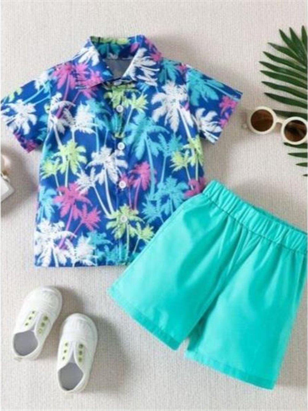 Children's Tropical Print Button-Up Shirt & Shorts Set